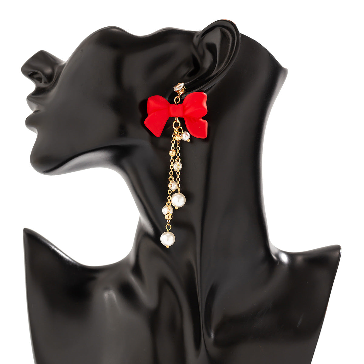 Wholesale red bow earrings imitate the pearl tassel earrings